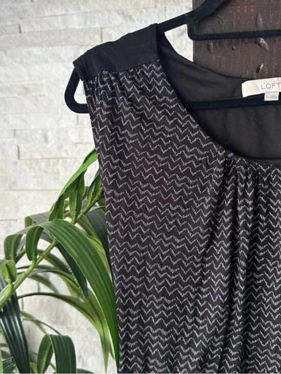 LOFT Black Cream Tribal Boho Jersey Cap Sleeve Dress Size M - Picture 3 of 6